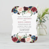 Elegant Burgundy Waterverf Floral Wedding Bracket Kaart (Staand voorkant)