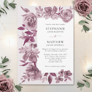 Elegant Burgundy Waterverf Floral Wedding Kaart