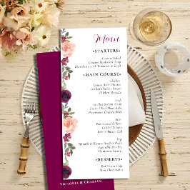 Elegant Burgundy Waterverf Floral Wedding Menu