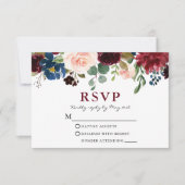 Elegant Burgundy Waterverf Floral Wedding RSVP Kaartje (Voorkant)