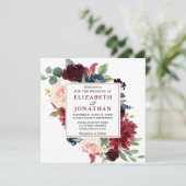 Elegant Burgundy Waterverf Floral Wedding Sq Kaart (Staand voorkant)
