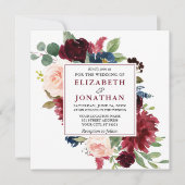Elegant Burgundy Waterverf Floral Wedding Sq Kaart (Voorkant)