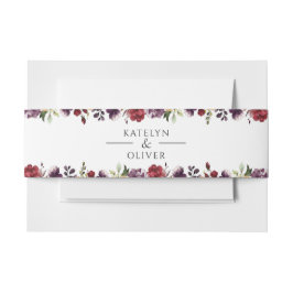 Elegant Burgundy Waterverf Floral Wedding Uitnodigingen Wikkel