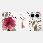 Elegant Burgundy Waterverf Flowers Monogram Case-Mate iPhone Case (Achterkant (horizontaal))