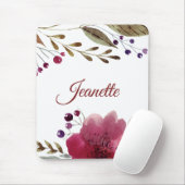 Elegant Burgundy Waterverf Flowers Monogramed Muismat (Met muis)