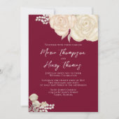 Elegant Burgundy Waterverf Ivory Floral QR Code Kaart (Voorkant)