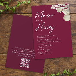 Elegant Burgundy Waterverf Ivory Floral QR Code Kaart
