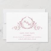 Elegant Burgundy Waterverf Monogram Weddenschap Save The Date (Voorkant)