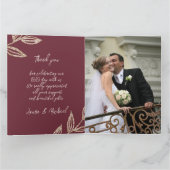 Elegant Burgundy Waterverf Rozen Foto bruiloft Bedankkaart (Binnen)