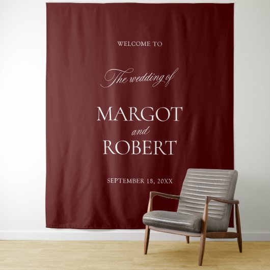 Elegant Burgundy Wedding Backdrops Banner Wandkleed (In situ)