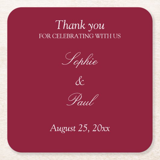 Elegant Burgundy Wedding Bedankt Kartonnen Onderzetters (Voorkant)