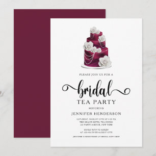 Elegant Burgundy Wedding Cake Bridal Tea Kaart