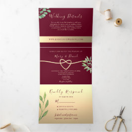 Elegant Burgundy Wedding Drieluik Uitnodiging