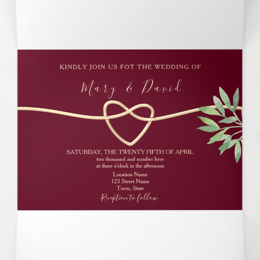 Elegant Burgundy Wedding Drieluik Uitnodiging (Binnenkant midden)