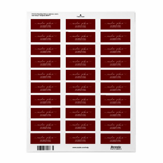 Elegant Burgundy Wedding Etiket (Full Sheet)