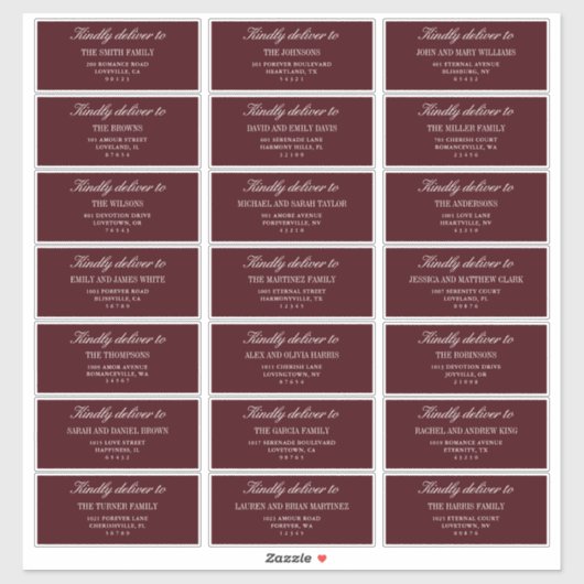 Elegant Burgundy Wedding Guest Address Labels  (Vel)
