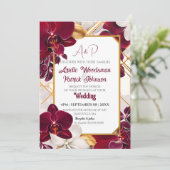 Elegant Burgundy Wedding Orchid Lijst aanpassen Kaart (Staand voorkant)