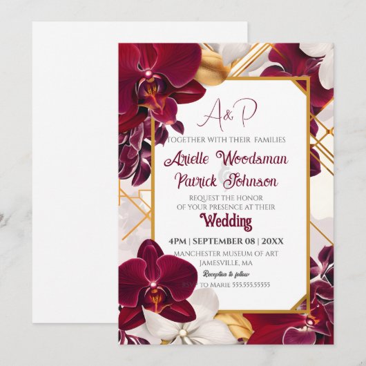 Elegant Burgundy Wedding Orchid Lijst aanpassen Kaart (Voorkant / Achterkant)