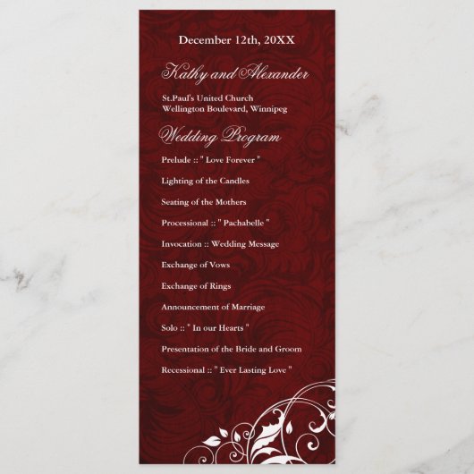 Elegant Burgundy Wedding Programme Programmakaart (Voorkant)