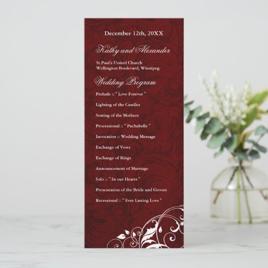 Elegant Burgundy Wedding Programme Programmakaart (Staand voorkant)