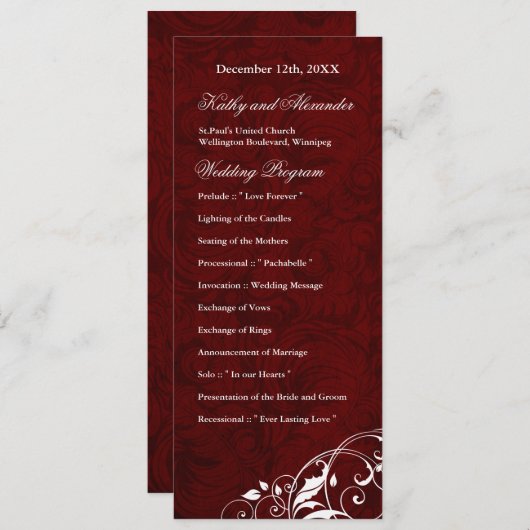 Elegant Burgundy Wedding Programme Programmakaart (Voorkant / Achterkant)