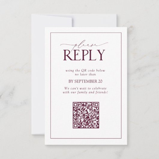 Elegant Burgundy Wedding QR Code Please Reply RSVP Kaartje (Voorkant)