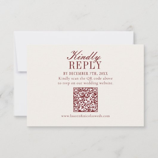 Elegant Burgundy Wedding QR Code RSVP Card (Voorkant)