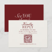Elegant Burgundy Wedding QR Code RSVP Card Kaartje (Voorkant / Achterkant)