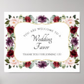 Elegant Burgundy Wedding Reception Favor Sign Poster (Voorkant)
