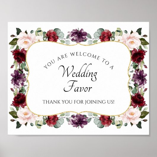 Elegant Burgundy Wedding Reception Favor Sign Poster (Voorkant)