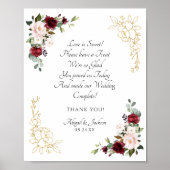 Elegant Burgundy Wedding Reception Treat Sign Poster (Voorkant)