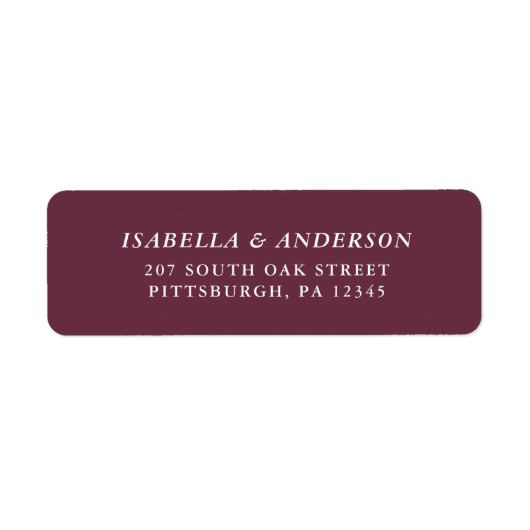 Elegant Burgundy Wedding Return Address Label (Voorkant)