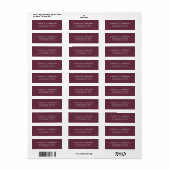 Elegant Burgundy Wedding Return Address Label (Full Sheet)