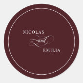 Elegant Burgundy Wedding Ronde Sticker (Voorkant)