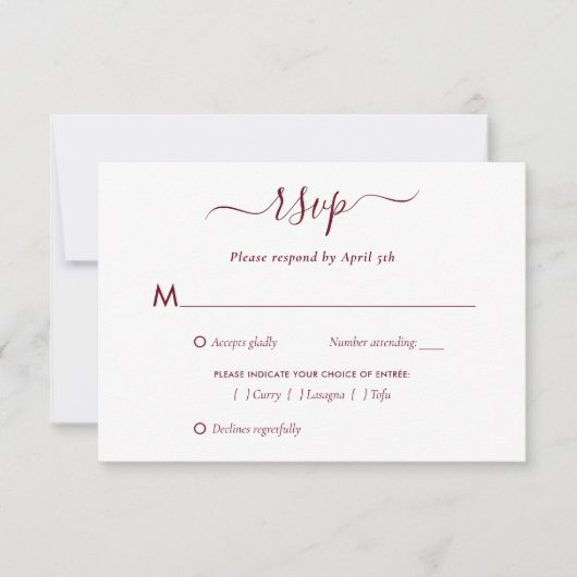Elegant Burgundy Wedding RSVP Kaartje (Voorkant)