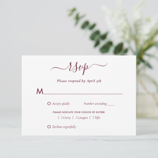 Elegant Burgundy Wedding RSVP Kaartje (Staand voorkant)