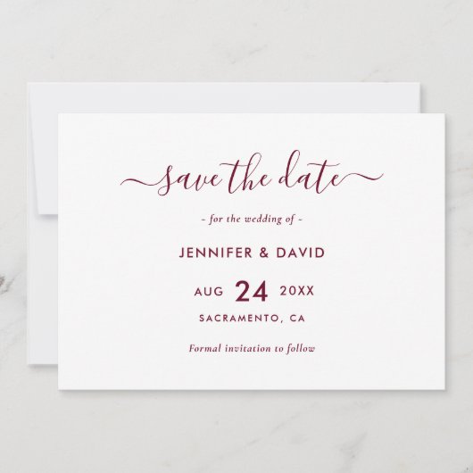 Elegant Burgundy Wedding Save The Date (Voorkant)