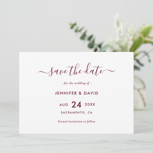 Elegant Burgundy Wedding Save The Date (Staand voorkant)