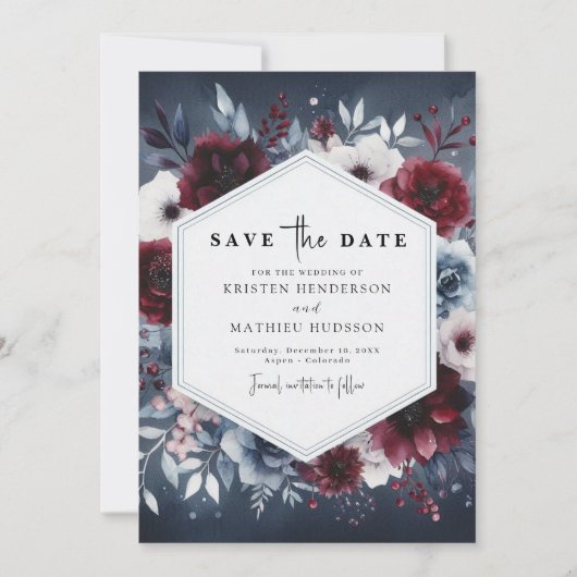 Elegant Burgundy Wedding Save The Date (Voorkant)