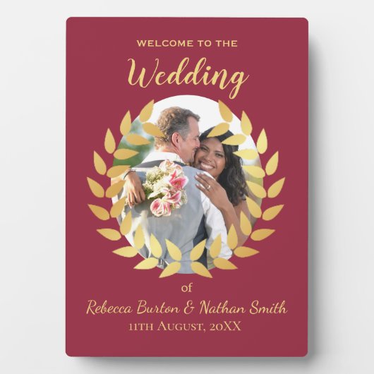 Elegant Burgundy Wedding Welcome Custom Photo Sign Fotoplaat (voorkant)
