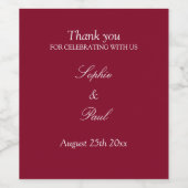 Elegant Burgundy Wedding Wine Labels Wijn Etiket (Enkel label)