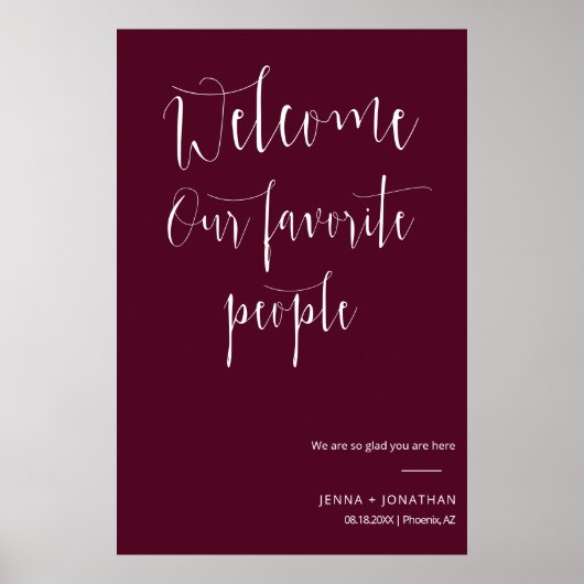 Elegant Burgundy Welcome Wedding Ceremony Sign Poster (Voorkant)