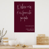 Elegant Burgundy Welcome Wedding Ceremony Sign Poster (Keuken)
