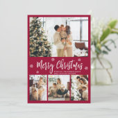 Elegant Burgundy White 4 Photo Collage Kerstmis Feestdagenkaart (Staand voorkant)