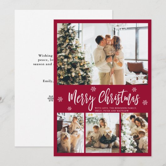 Elegant Burgundy White 4 Photo Collage Kerstmis Feestdagenkaart (Voorkant / Achterkant)