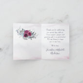Elegant Burgundy White en Blue Rozen Wedding Bedankkaart (Binnen)