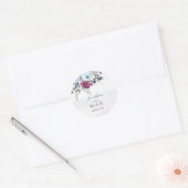 Elegant Burgundy White en Blue Rozen Wedding Ronde Sticker (Envelop)