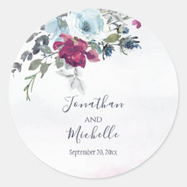 Elegant Burgundy White en Blue Rozen Wedding Ronde Sticker