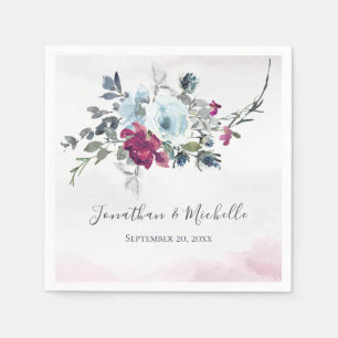 Elegant Burgundy White en Blue Rozen Wedding Servet