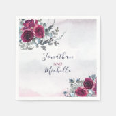 Elegant Burgundy White en Blue Rozen Wedding Servet (Voorkant)